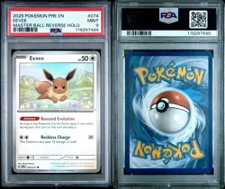 2025 POKEMON PRE EN-PRISMATIC EVOLUTIONS MASTER BALL REVERSE HOLO EEVEE PSA 9 - Image 3