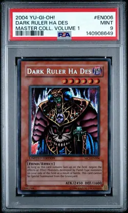 2004 Yu-Gi-Oh! Dark Ruler Ha Des MC1 Limited Edition Secret Rare PSA 9 - Image 1