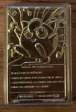 Pokemon Gold Plated Jigglypuff Card 1999 Burger King Promo w/ Plastic Case - Image 1
