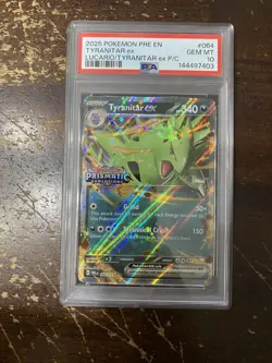 2025 POKEMON PRE EN-PRISMATIC EVOLUTIONS #064 TYRANITAR EX PSA 10 VHTF RARE - Image 1
