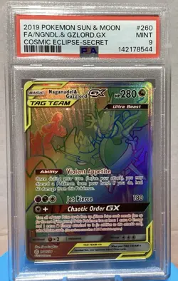 2019 TAG TEAM Naganadel & Guzzlord GX SR Cosmic Eclipse PSA 9 Pokemon TCG - Image 1