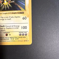 Pokemon TCG Zapdos Base Set Shadowless Holo Rare 16/102 90 HP 1999 English - Image 4