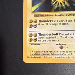 Pokemon TCG Zapdos Base Set Shadowless Holo Rare 16/102 90 HP 1999 English - Image 5