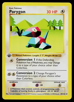 Pokemon Card - Porygon 1st Edition Base Set Shadowless 39/102 - Image 1