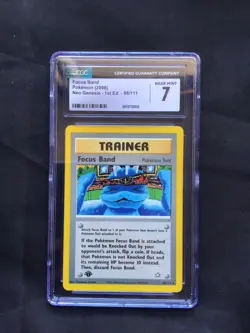 Pokemon Cards: 1st Edition Neo Genesis Rare: Focus Band 86/111 CGC 7 - Image 1