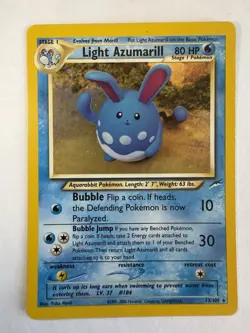 Pokemon TCG Light Azumarill Neo Destiny Holo Rare 13/105 2000 80 HP Yuka Morii - Image 1