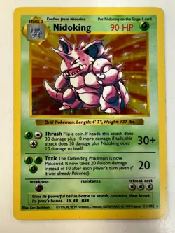 Pokemon TCG Card ~ NIDOKING ~ 11/102 ~ Base Set ~ Unlimited ~ Shadowless ~ Holo - Image 1