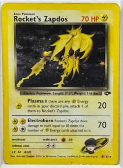 Rocket's Zapdos (2000) 15/132 Holo Gym Challenge Unlimited Pokemon Card - LP 🔥 - Image 1