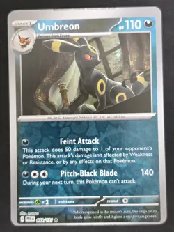 Extreme Error Misscut, Pokemon Umbreon Reverse Holo Card, Prismatic Evolutions. - Image 1