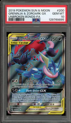 Pokemon Greninja & Zoroark GX Unbroken Bonds Full Art #200 PSA 10 Gem Mint - Image 1