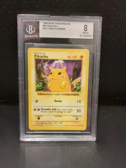 1999 Pokemon Base Set Shadowless Pikachu Red Cheeks #58/102 BGS 8 Mint - ERROR - Image 1