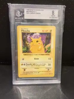 1999 Pokemon Base Set Shadowless Pikachu Red Cheeks #58/102 BGS 8 Mint - ERROR - Image 3