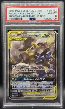 Pokemon TCG PSA 8 Lucario & Melmetal Tag Team GX Promo SM192 - Image 1
