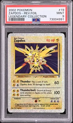 PSA 9 Legendary Coll. Reverse Foil Zapdos #19 Rare Holo Pokemon 2002 MINT - Image 1