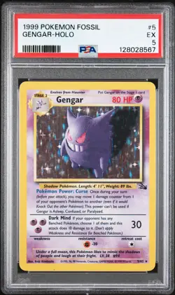 1999 POKEMON FOSSIL #5 GENGAR-HOLO PSA 5 - Image 1