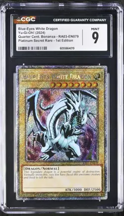 Yugioh CGC 9 Blue-Eyes White Dragon RA03-EN079 Prismatic Secret Rare 2 - Image 1
