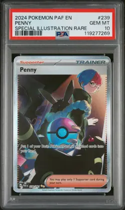2024 POKEMON PAF EN-PALDEAN FATES SPECIAL ILLUSTRATION RARE #239 PENNY PSA 10 - Image 1