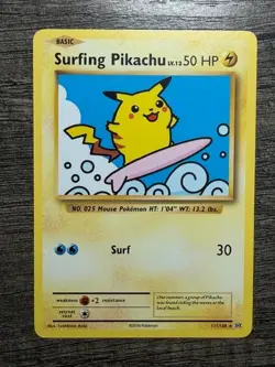 POKEMON NON HOLO SURFING PIKACHU 111/108 RARE EVOLUTIONS NEW ARCEUS SLEEVE LP - Image 1