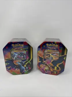 Pokemon TCG Mega Evolution Charizard EX 2 Tins Blue & Orange Brand New Rare Hot - Image 1