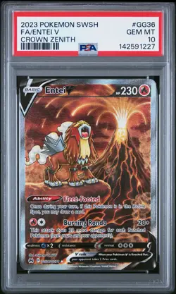 2023 POKEMON SWORD & SHIELD CROWN ZENITH #GG36 FULL ART/ENTEI V PSA 10 - Image 1