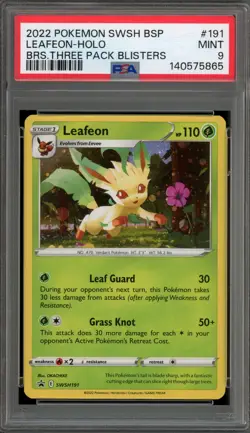 Pokemon Leafeon Brilliant Stars 3 Pk. Blister BSP Holo Promo SWSH191 PSA 9 - Image 1