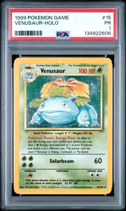 PSA 1 PR 1999 Base Set Venusaur 15/102 Holo Foil Pokemon WOTC Unlimited - Image 1
