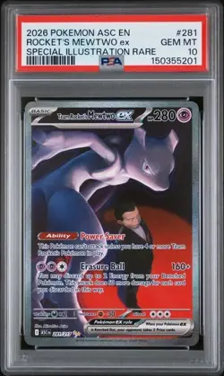 Pokemon Team Rocket's Mewtwo ex 281/217 Ascended Heroes Holo SIR PSA 10 - Image 1