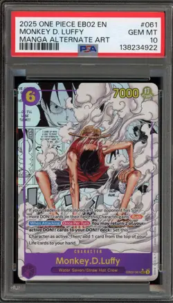 One Piece CCG Monkey.D.Luffy Manga Alternate Art EB02-061 PSA 10 Gem Mint - Image 1