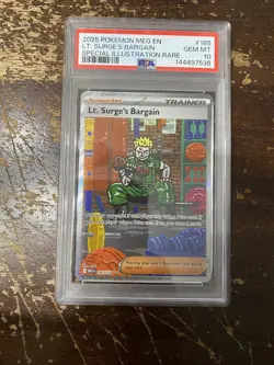2025 Pokemon MEG EN Special Illustration Rare #185 Lt Surge's Bargain PSA 10 - Image 1