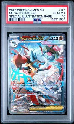 2025 Pokemon Meg En-Mega Evolution #179 Mega Lucario Ex PSA 10 - Image 1