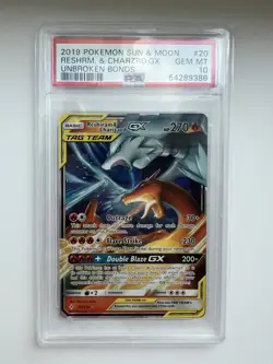 Pokemon PSA10 Reshiram & Charizard GX Ultra Rare 2019 20/214 Unbroken Bonds ENG - Image 1