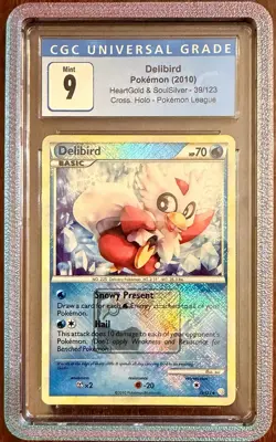 CGC 9 MINT POKEMON League CROSS HATCH HOLO DELIBIRD HEARTGOLD SOULSILVER 39/123 - Image 1