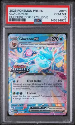 2025 POKEMON PRISMATIC EVOLUTIONS SURPRISE BOX EXCLUSIVE #026 GLACEON EX PSA 10 - Image 1