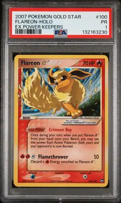 POKEMON FLAREON GOLD STAR HOLO EX POWER KEEPERS 100 PSA 1 INVEST 2007 - Image 1