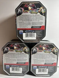 Pokemon Scarlet & Violet Paldean Fates Charizard Iron Treads and Great Tusk Tins - Image 2
