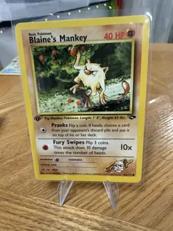 Blaine’s Mankey 63/132 Gym Challenge Vintage Pokemon Card LP WOTC 1st ED - Image 1