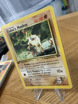 Blaine’s Mankey 63/132 Gym Challenge Vintage Pokemon Card LP WOTC 1st ED - Image 4