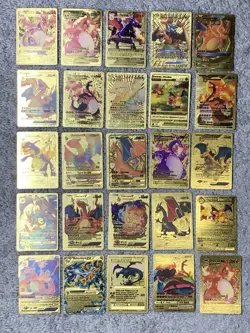 Set of 50 Charizard V, VMax, GX, EX & More Gold Foil Fan Art Card MP-LP - Image 1