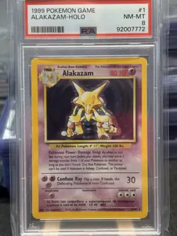 Pokemon TCG Alakazam Base Set Holo Card 1/102 Unlimited Rare PSA 8! - Image 1