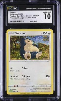 Snorlax 016/034 CGC 10 Classic Collection Holo 2023 Pokemon Card - Image 1