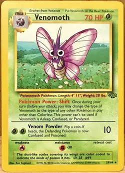 Venomoth Pokemon TCG Jungle Set Unlimited 29/64 Rare Non-Holo LP - Image 1