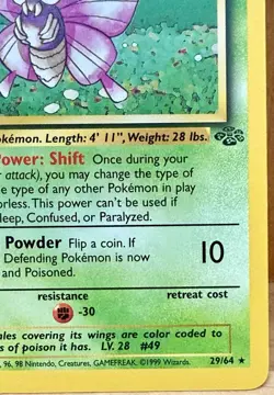 Venomoth Pokemon TCG Jungle Set Unlimited 29/64 Rare Non-Holo LP - Image 3
