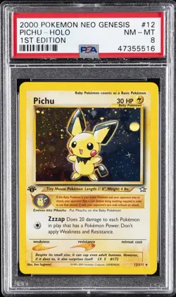 2000 POKEMON NEO GENESIS 1ST ED #12 PICHU-HOLO PSA 8 - Image 1