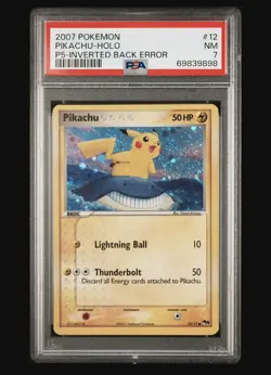 SWIRL INVERTED BACK ERROR Pikachu Pokemon 2007 P5 Pop Series English 12/17 PSA 7 - Image 3