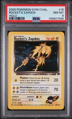 2000 Pokemon Gym Challenge Rocket's Zapdos Holo Rare 15/132 PSA 8 - Image 1