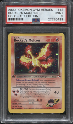 PSA 9 1st Edition Gym Heroes Rocket's Moltres 12/132 Holo Rare Pokemon TCG - Image 1