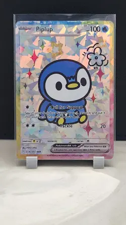 Pokemon Cracked Ice Holo Rainbow Boarder Cute Anime Piplup Card - Image 1
