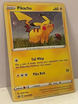 2020 Pokemon Pikachu Promo Card SWSH039 HOLO Tail Whip Pika Bolt 50 - Image 1