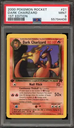 Pokemon Dark Charizard Team Rocket 1st Edition NON Holo Rare #21 PSA 9 Mint - Image 1