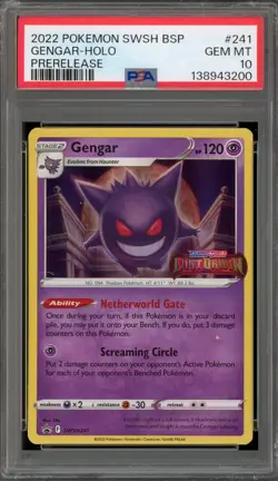 Pokemon Gengar Lost Origin Prerelease Holo Promo SWSH241 PSA 10 Gem Mint - Image 1